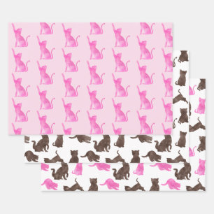Feuille De Papier Cadeau Chats Kitty roses et Brown