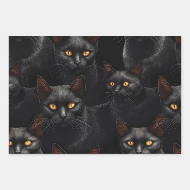 Feuille De Papier Cadeau Chats noirs (Devant)
