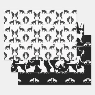 Feuille De Papier Cadeau Chats noirs et blancs