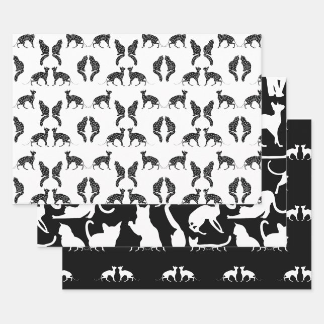 Feuille De Papier Cadeau Chats noirs et blancs (Lot)
