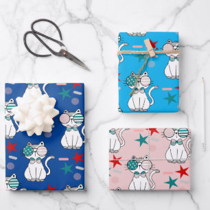 Feuille De Papier Cadeau Chats patriotiques mignons Motif Étoiles pailletée