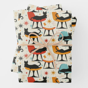 Feuille De Papier Cadeau Chats rétro sur chaise Motif