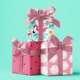 Feuille De Papier Cadeau Chats tropicaux d'été ensemble rose pastel 3