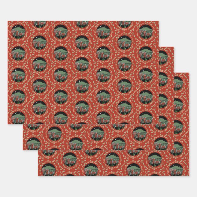 Feuille De Papier Cadeau Chattanooga Vacances Wreath Cadeau Envelopper 3 fe (Lot)