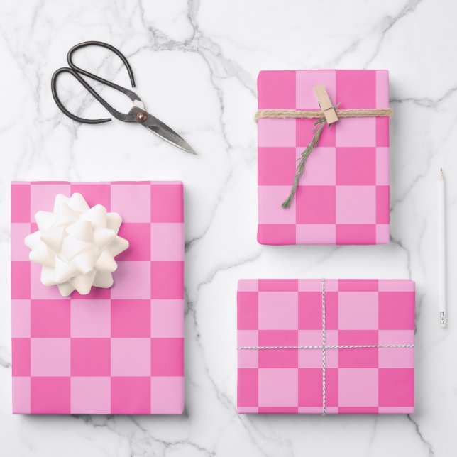 Feuille De Papier Cadeau Chaud Pink Checkerboard (Recto)
