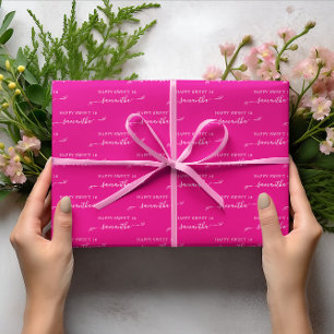 Feuille De Papier Cadeau Chaud rose et blanc Joyeux sucré 16 mignon Nom du 