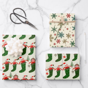 Feuille De Papier Cadeau Chaussettes de Noël Trésors Rétro