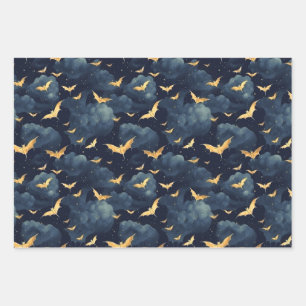 Feuille De Papier Cadeau Chauves-souris dorées