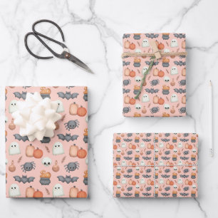 Feuille De Papier Cadeau Chauves-souris et araignées Halloween