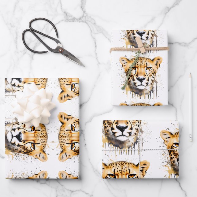 Feuille De Papier Cadeau Cheetah Portrait (Recto)