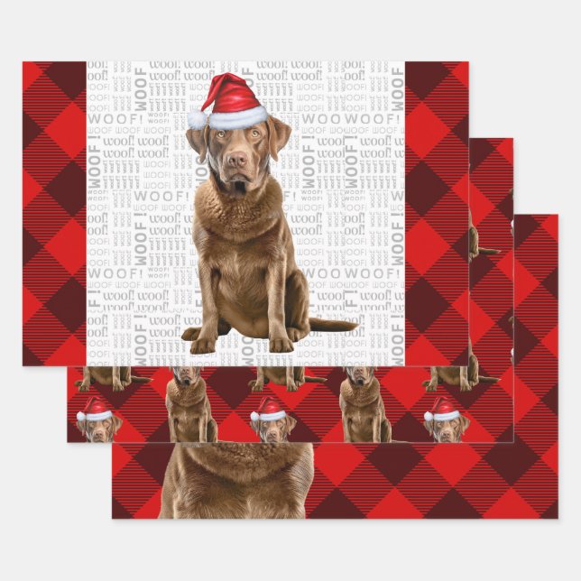Feuille De Papier Cadeau Chesapeake Bay Retriever Dog Holiday Plaid (Lot)