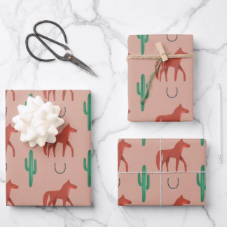Feuille De Papier Cadeau Cheval et Cactus