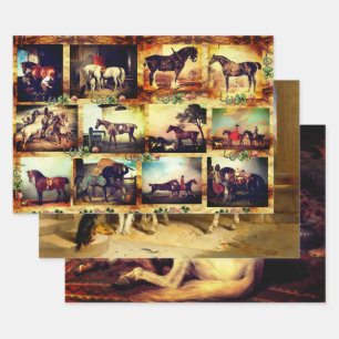 FEUILLE DE PAPIER CADEAU CHEVAUX PEINTURES D'ART FIN, CHAUSSURES PARCHEMENT