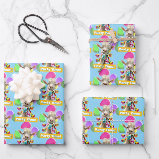 Feuille De Papier Cadeau Chèvre avec des pétards de fête (Recto)