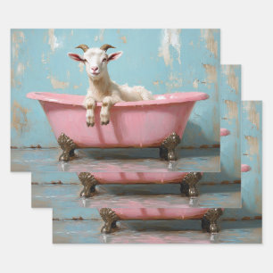 Feuille De Papier Cadeau Chèvre dans une baignoire rose