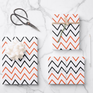 Feuille De Papier Cadeau Chevron Zigzag Orange Noir