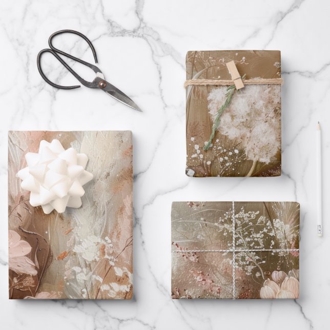 Feuille De Papier Cadeau Chic Beige Blush Boho Floral  (Recto)