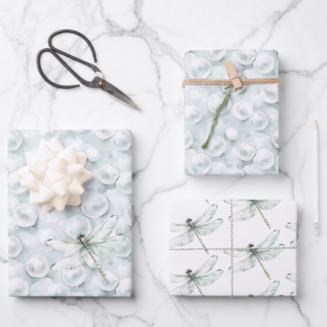 Feuille De Papier Cadeau Chic Blue Dragonfly Dream Birthday (Recto)