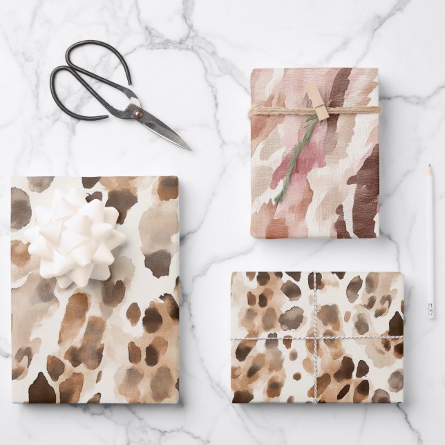 Feuille De Papier Cadeau Chic Cream Brown Leopard Poster de animal Annivers (Recto)
