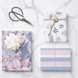 Feuille De Papier Cadeau Chic Fille rose et gris Noël