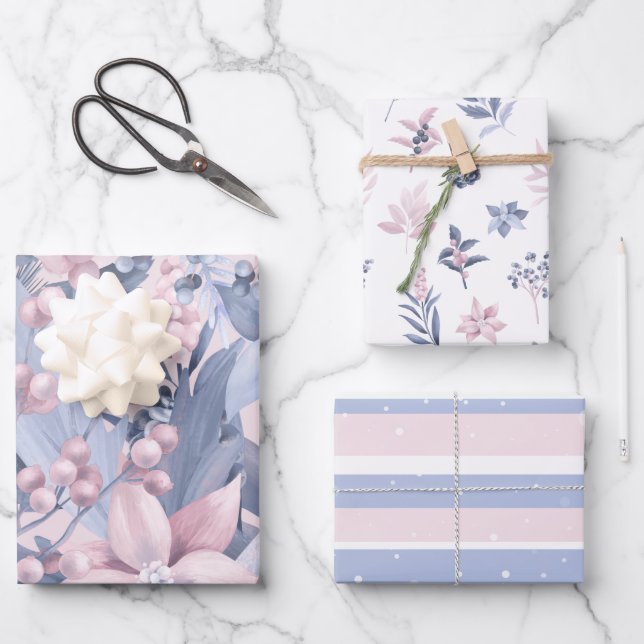 Feuille De Papier Cadeau Chic Fille rose et gris Noël (Recto)