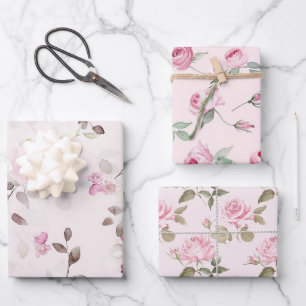 Feuille De Papier Cadeau Chic Fleurs Roses Roses Romantiques