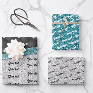 Feuille De Papier Cadeau Chic girly parties scintillant argent noir turquoi