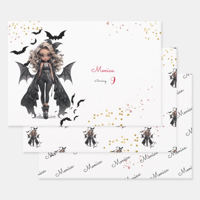 Feuille De Papier Cadeau Chic glam gothique effrayant fille fête d'annivers (Lot)