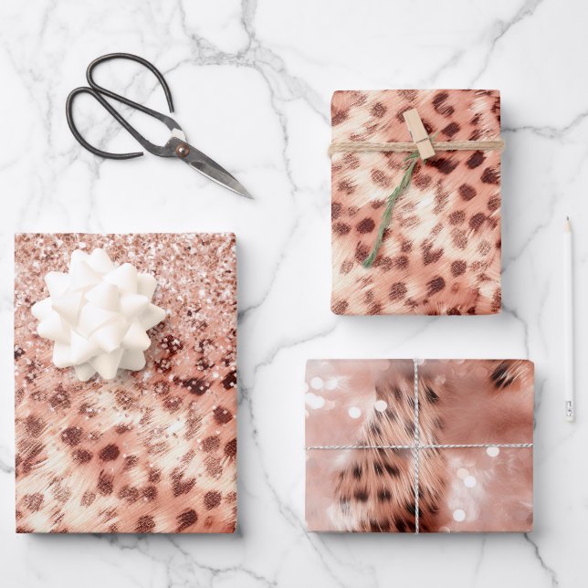 Feuille De Papier Cadeau Chic Joli Rose Gold Leopard Parties scintillant Am (Recto)