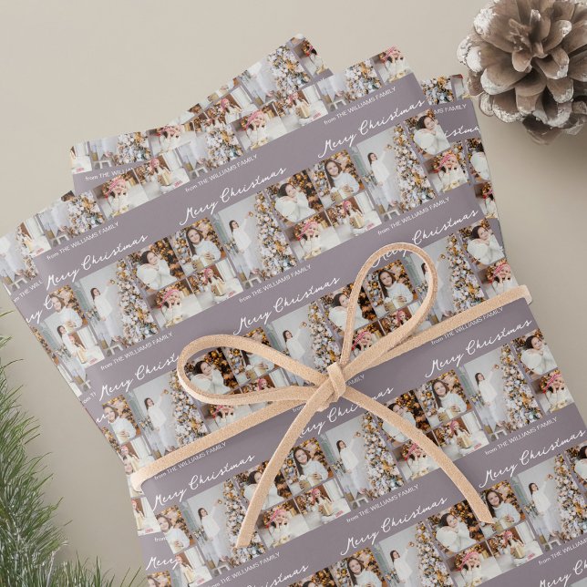 Feuille De Papier Cadeau Chic Mauve Christmas Family Photo Collage (Créateur téléchargé)