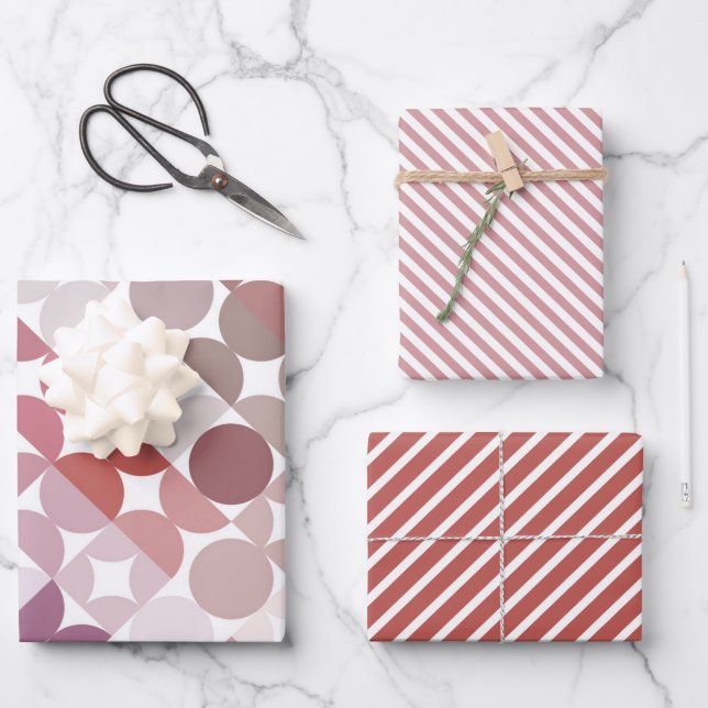 Feuille De Papier Cadeau Chic Mauve Taupe Cercles Roses Dusty Motif d'art (Recto)