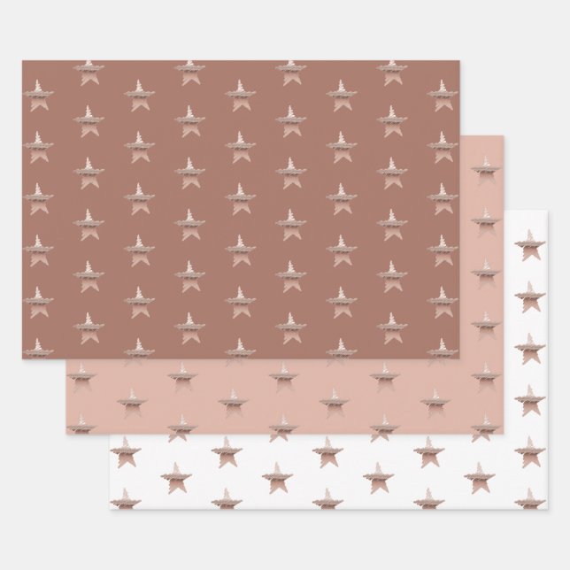 Feuille De Papier Cadeau Chic Noël métal rose or étoile (Lot)