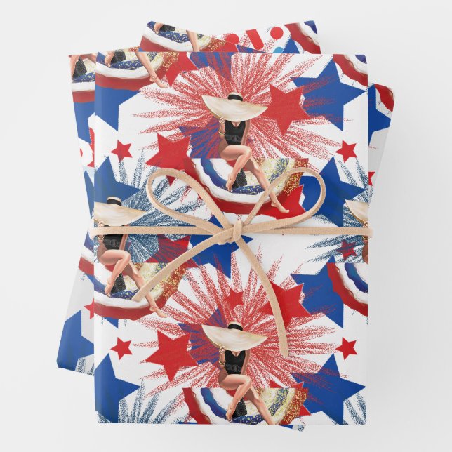 Feuille De Papier Cadeau Chic Patriotique Étoiles Feu d'artifice Pinup (En situation)