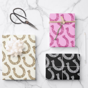 Feuille De Papier Cadeau Chic Pretty Rose Gold Parties scintillant Horsesho