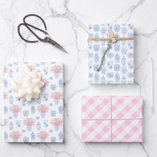 Feuille De Papier Cadeau Chic Rose Bleu Ginger Jars Bébé Fille Douche