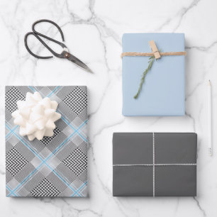 Feuille De Papier Cadeau Chic Tartan bleu gris noir Motif
