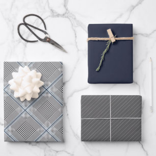 Feuille De Papier Cadeau Chic Tartan bleu gris noir Motif