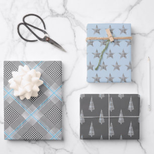 Feuille De Papier Cadeau Chic Tartan bleu gris noir Motif