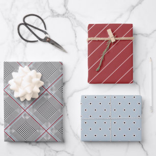 Feuille De Papier Cadeau Chic Tartan Bourgogne, noir et blanc