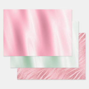 Feuille De Papier Cadeau Chic Tropical Pink Mint Green Zebra