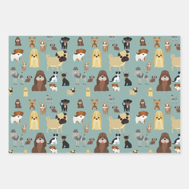 Feuille De Papier Cadeau chien arrière - plan turquoise motif (Devant)