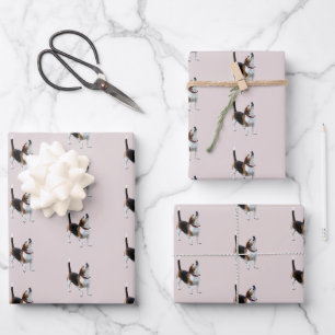 Feuille De Papier Cadeau Chien Beagle mignon hurlant  