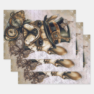 Feuille De Papier Cadeau Chien Bouledogue Français Papillon Découpage Steam