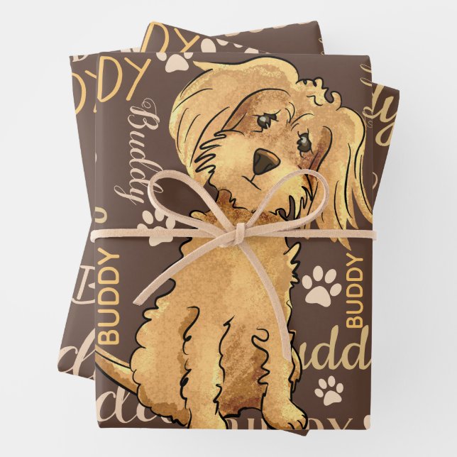 Feuille De Papier Cadeau Chien Brown personnalisé (En situation)