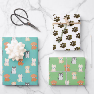 Feuille De Papier Cadeau Chien Chien Motif bleu