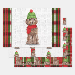 Feuille De Papier Cadeau Chien de Noël Cockapo Brown et débarqué