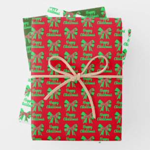Feuille De Papier Cadeau Chien de Noël gris et Bow vert 3 couleur