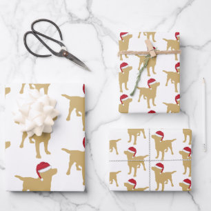 Feuille De Papier Cadeau Chien jaune de Noël du Labrador à Santa Hat