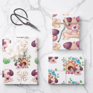 Feuille De Papier Cadeau Chien mignon Avec Os