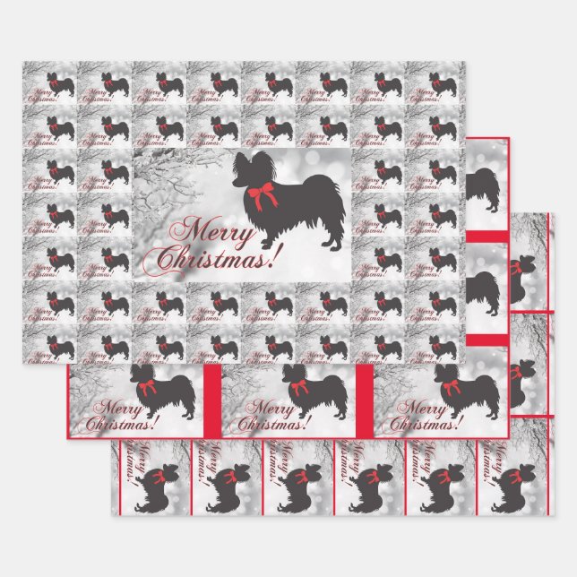 Feuille De Papier Cadeau Chien papillon (Lot)